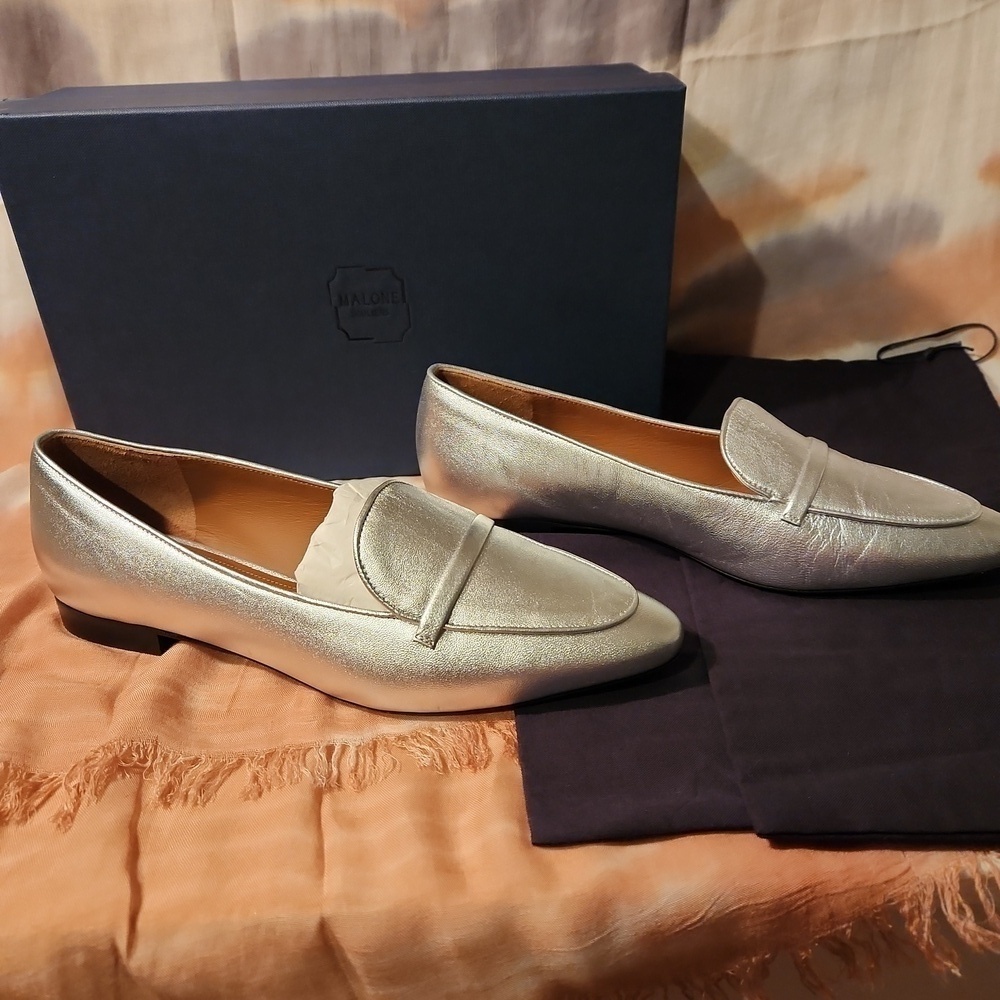 Malone Souliers Bruni Silver Flats Size 40